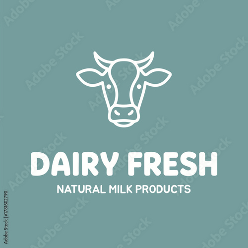 Clean Logo Design of Dairy Fresh Cow Head Outline for Natural Milk Products and Farming Business or Company Branding Identity Concept Vector Illustration Minimalist Line Art Style on Green Background.