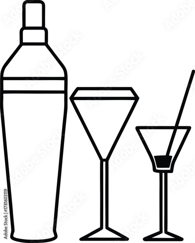 Cocktail Shakers and Bar Tools Line Art Transparent Background