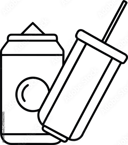 Energy Drinks and Soda Cans Line Art Transparent Background