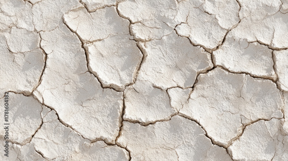 Fototapeta premium A dry, cracked earth surface showcasing a pattern of fissures, highlighting the effects of drought or arid conditions.