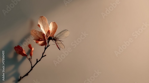 Tiny leaf resting on a warm beige gradient with wide minimal empty space, forming a calm clean background ideal for modern presentations, business layouts, and marketing templates