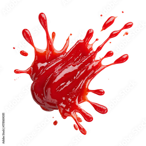 Vibrant red liquid splash isolated on white background, dynamic paint or juice explosion design element for creative artwork, drink, or advertising concept