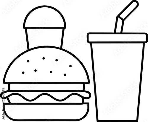 Fast Food Items Line Art Transparent Background