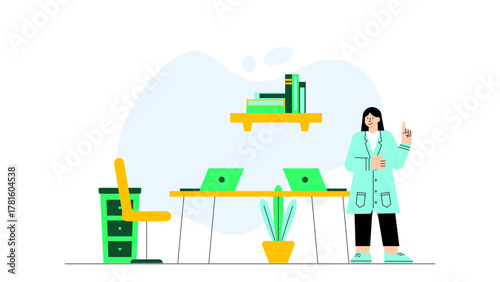 Office Interior with Employees Flat Vector Illustration