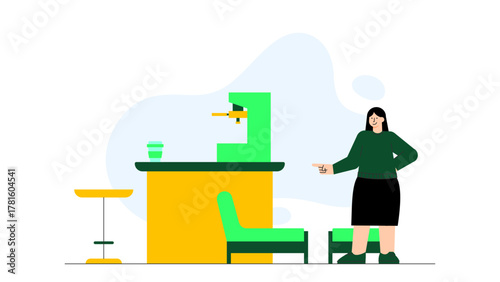 Business Break Room and Relaxation Area Flat Vector Illustration