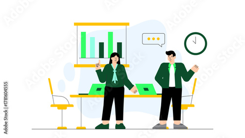 Business People Working at Shared Desk Flat Vector Illustration