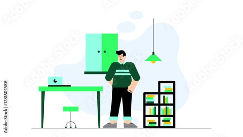 Modern Open Office Space Flat Vector Illustration