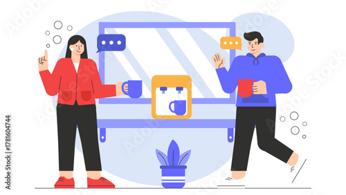 Business Break Room and Relaxation Area Flat Vector Illustration