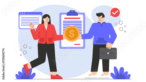 Business People Negotiating Sales Contract Flat Vector Illustration