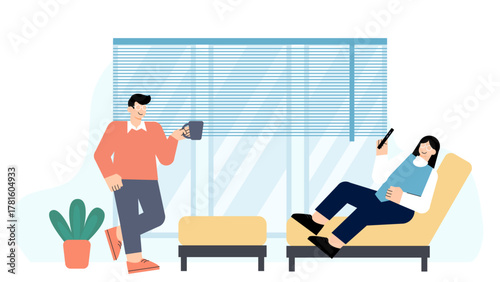 Business Break Room and Relaxation Area Flat Vector Illustration