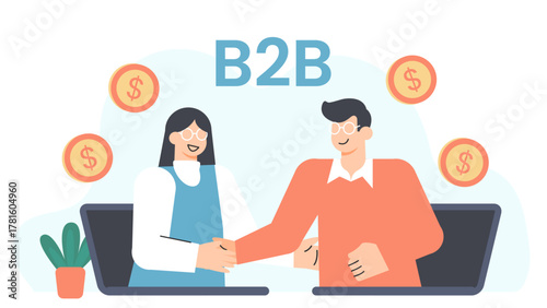 B2B Marketing and Partnership Concept Flat Vector Illustration