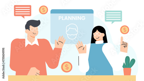Business People Discussing Retirement Planning Flat Vector Illustration