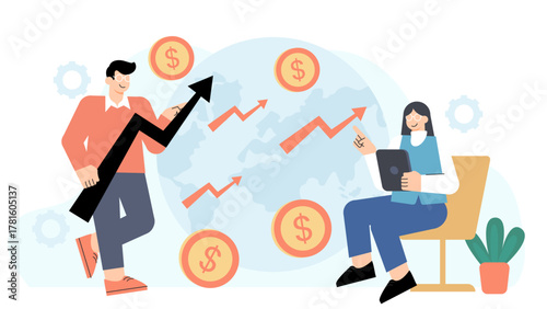 Worldwide Business Expansion and Market Growth Flat Vector Illustration