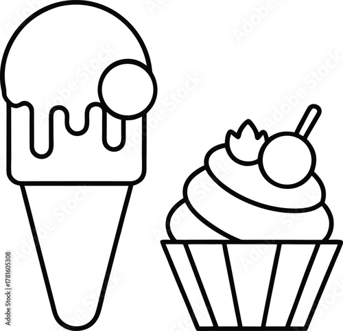 Ice Cream and Frozen Desserts Line Art Transparent Background