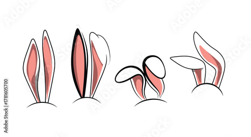 A diverse set of illustrated rabbit ears in different poses, perfect for spring, Easter, and cute animal graphic designs.