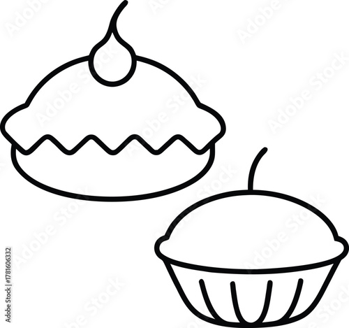 Pies and Tarts Line Art Transparent Background