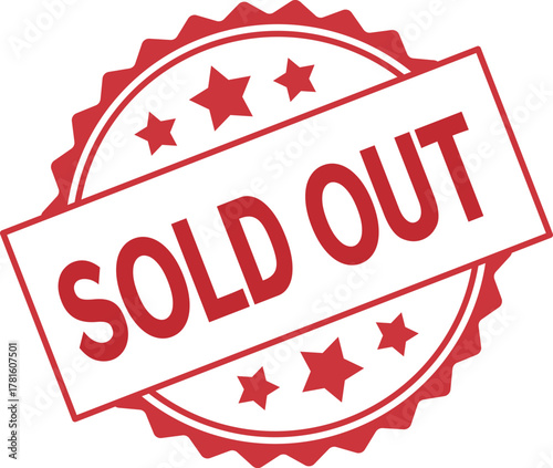 Red Sold Out round stamp icon or badge isolated on a white background for e-commerce status