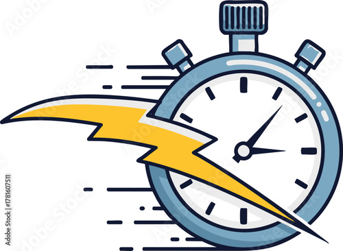 Fast time concept with stopwatch and lightning bolt illustration.