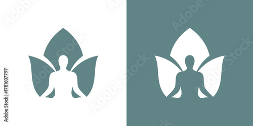 Meditation Spa Leaf Logo . A dual-meaning design combining a meditating person, leaf, and flower symbolizing balance and wellness.