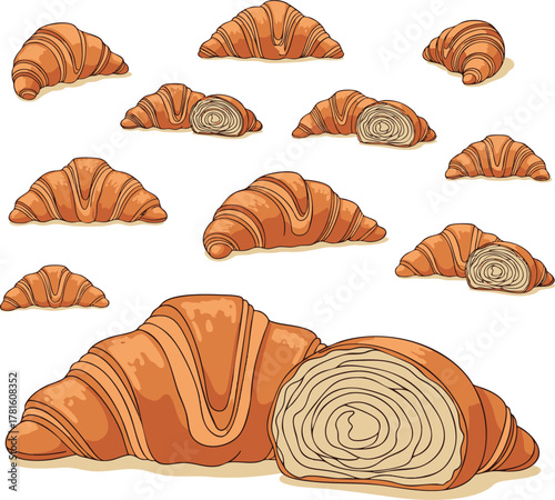 Delicious golden croissants arranged showcasing flaky layers and baked perfection ready to eat.