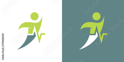 Health Pulse Person Logo .A clean dual-meaning design combining a human figure and heartbeat pulse, symbolizing health, care, and vitality.