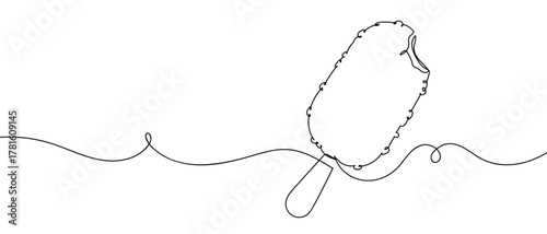 One continuous line of chocolate covered popsicles bitten. One line drawing background. Vector illustration. Editable stroke.