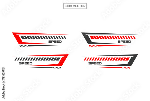Wrap Design For Car vectors. Sports stripes, car stickers black and red color. Racing illustration