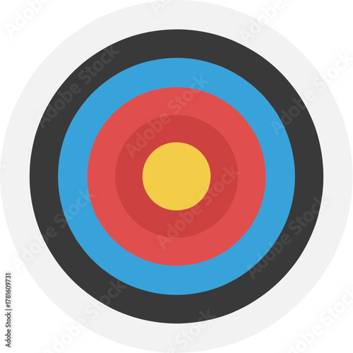 Colorful circular archery target with a yellow bullseye center.