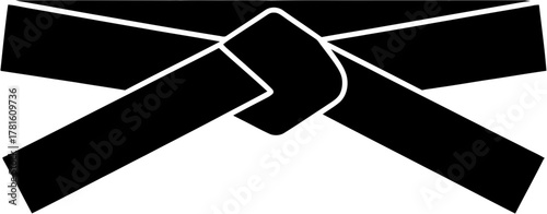 Monochrome silhouette of a martial arts black belt knot.