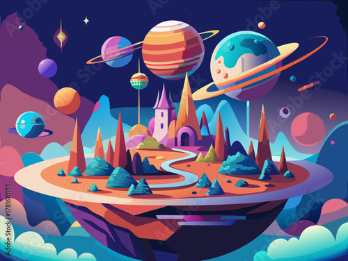 colorful cartoon fantasy planet