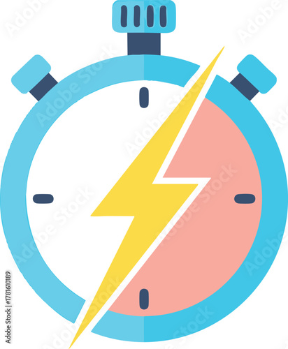 Stopwatch with lightning bolt representing speed and time management.