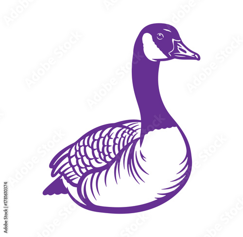 Elegant purple illustration of a canada goose in a detailed minimalist silhouette style