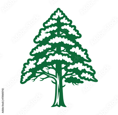 Green stylized illustration of a coniferous tree isolated on a clean white background.