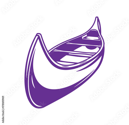 Isolated vector illustration of a purple canoe on white background suitable for designs