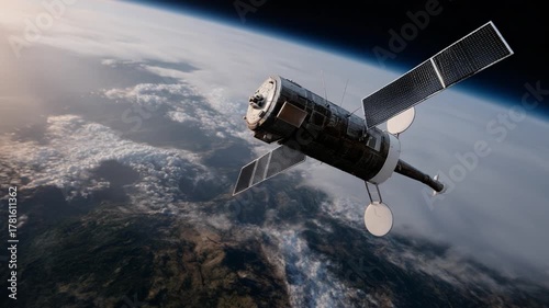 Satellite launch action low earth orbit digital imagery cosmic environment aerial viewpoint space exploration concept