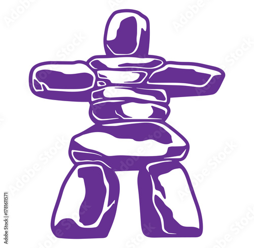 Simple purple inuksuk illustration of canadian arctic inuit symbol for guidance and community