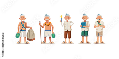 Diverse Expressions of an Elderly Man in Traditional Attire, PNG bundle collection, Isolated on Transparent Background
