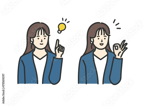 ビジネス 女性のひらめきアイコンイラストセット