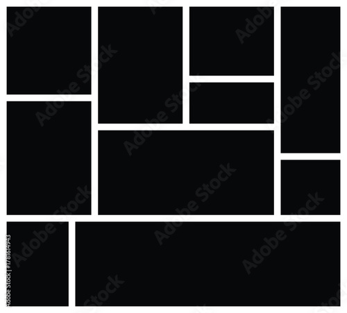 Modern vector collage template. Photo collage geometric frame effect mockup. Mood Board grid arrangement for presentation. Photo album page or composition of a photo on the wall.