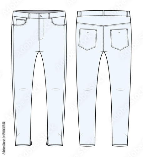 Skinny jeans for men vector template technical design by adobe illustrator.