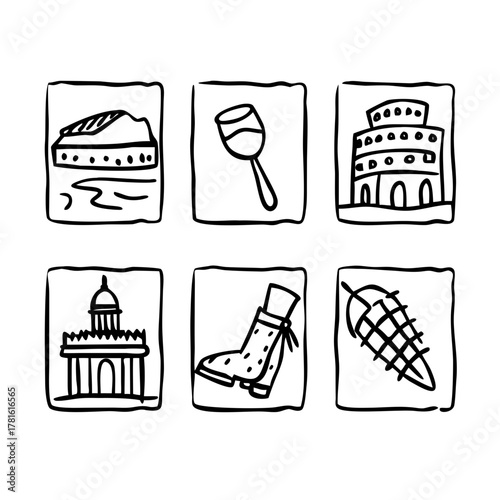 Hand drawn doodle set of italian landmarks