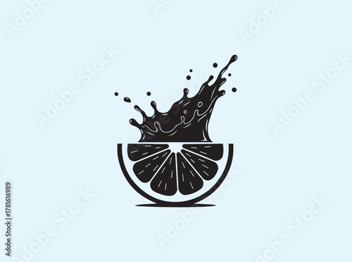 Striking Black Citrus Slice with Radiant Splash Burst
