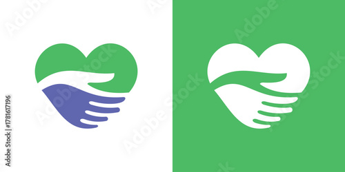 Hand Love Care Logo. A dual-meaning design combining a hand and heart shape, symbolizing love, care, and compassion.