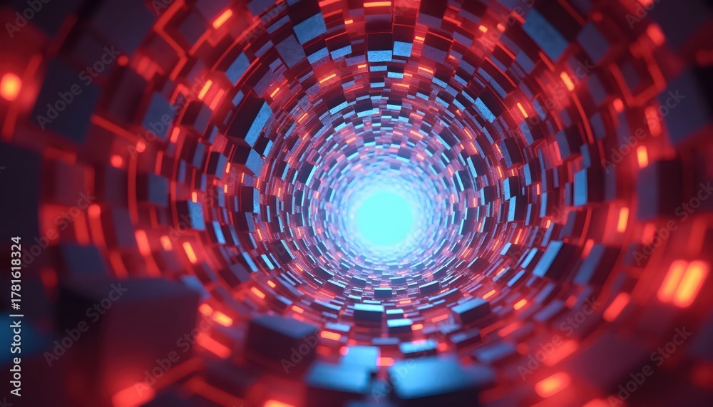 Fototapeta premium Descending Into the Digital Wormhole of Infinite Cubes