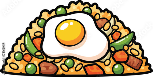Pixel Art Fried Rice with a Fried Egg and Vegetables