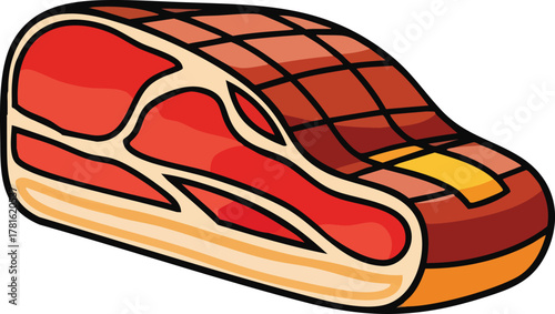 A Thick Slice Of Cured Meat With A Grid Pattern On Top In A Side View