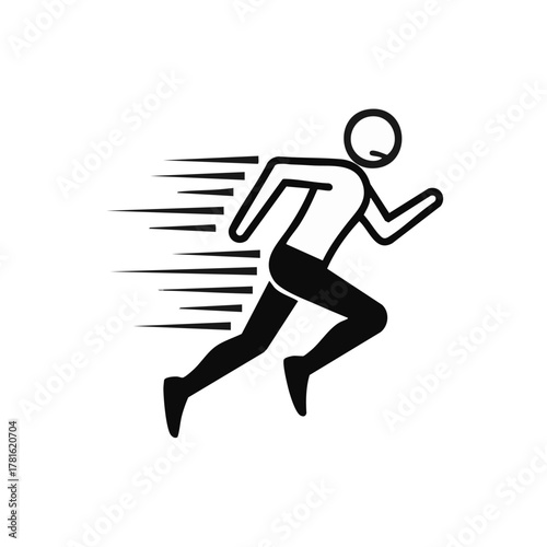 A sleek black silhouette of a person running at high speed, depicted with dynamic motion lines, symbolizes urgency, efficiency, and swift progress.