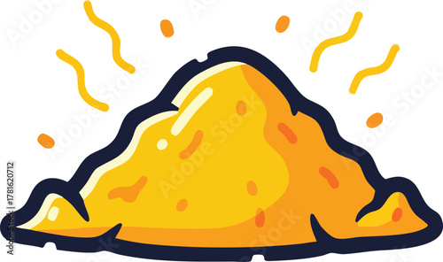 Pile Of Yellow Spice With Orange Accents And Yellow Sparkles And Dark Blue Outline