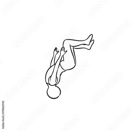 A dynamic line art illustration captures a person mid-somersault, showcasing agility and athletic movement with a minimalist black and white aesthetic.
