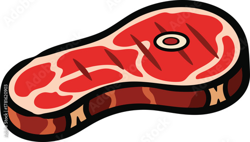 Raw T Bone Steak With Grill Marks Isolated On White Background Vivid Red Meat And Fat Marbling